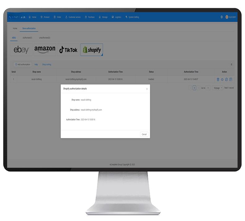 Shopify integration on a desktop.